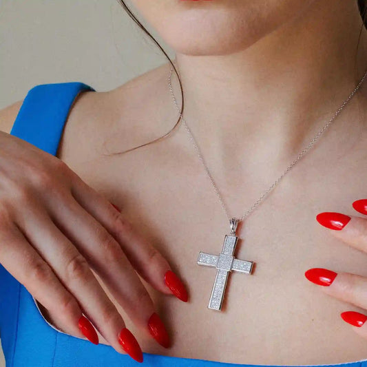 925 sterling Silver Rhodium Plated Cross Micro Pave CZ Dangling Pendant