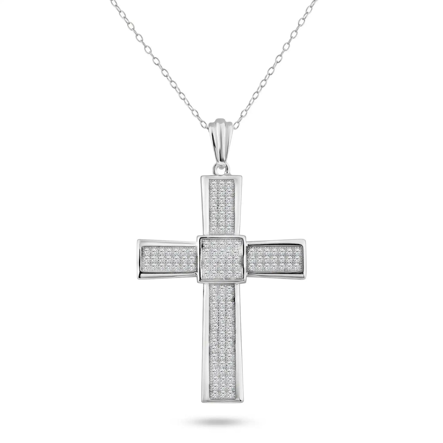 925 sterling Silver Rhodium Plated Cross Micro Pave CZ Dangling Pendant
