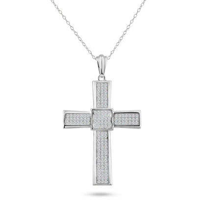 925 sterling Silver Rhodium Plated Cross Micro Pave CZ Dangling Pendant
