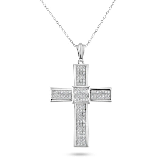 925 sterling Silver Rhodium Plated Cross Micro Pave CZ Dangling Pendant