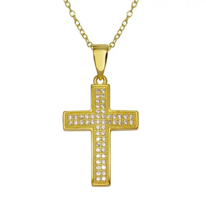 925 Sterling Silver Gold Plated Cross Inlay Micro Pave CZ Cross Pendant