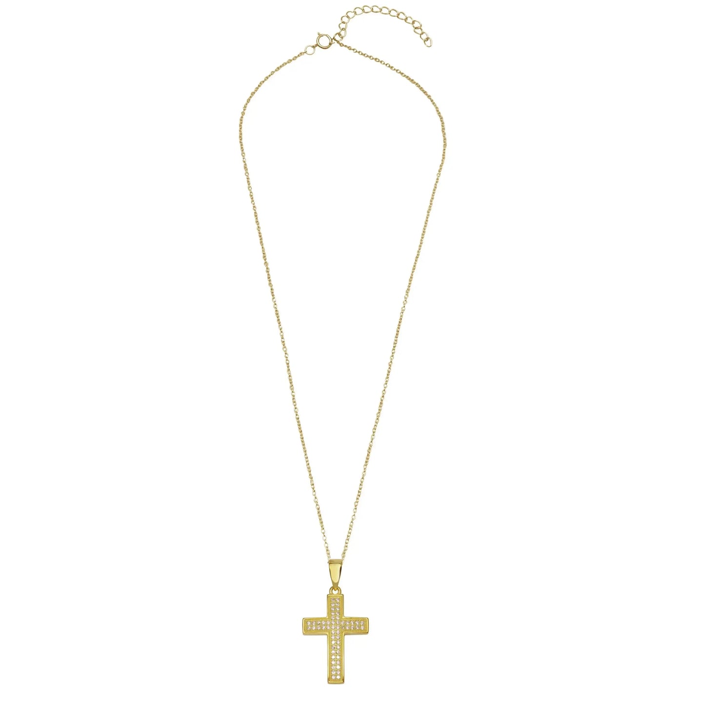 925 Sterling Silver Gold Plated Cross Inlay Micro Pave CZ Cross Pendant