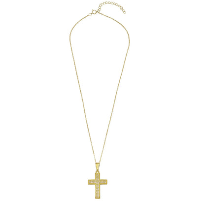 925 Sterling Silver Gold Plated Cross Inlay Micro Pave CZ Cross Pendant