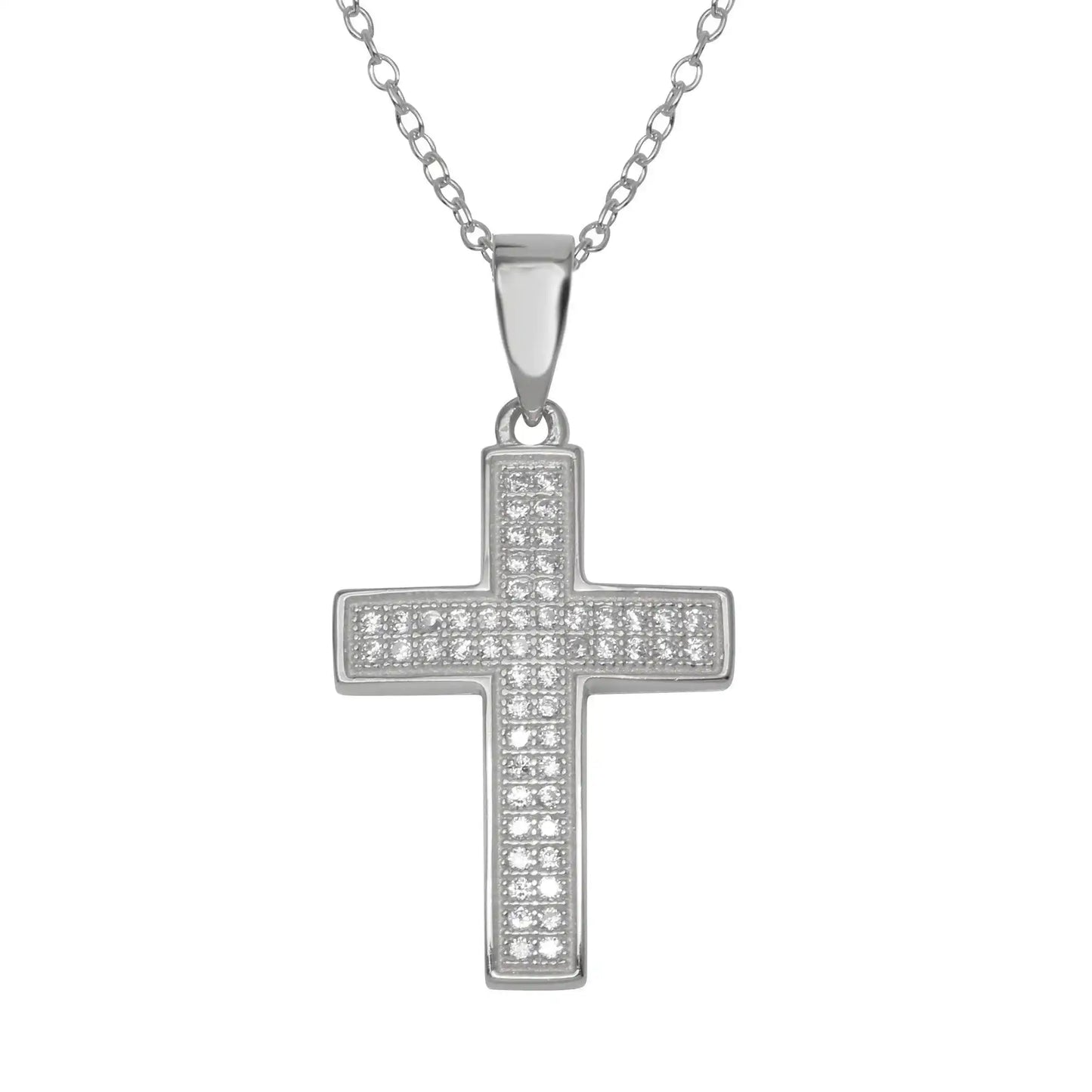 925 Sterling Silver Rhodium Plated Cross Inlay Micro Pave CZ Cross Pendant