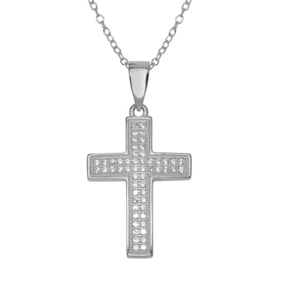 925 Sterling Silver Rhodium Plated Cross Inlay Micro Pave CZ Cross Pendant