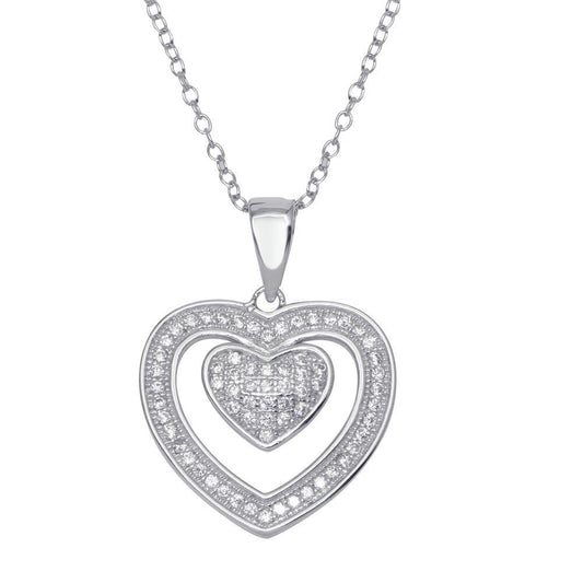 925 Silver Rhodium Plated Open Heart Micro Pave CZ Dangling Pendant