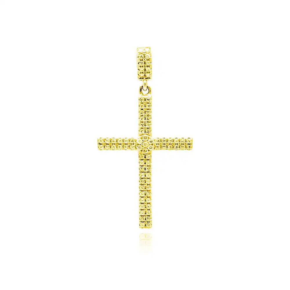925 Sterling Silver Gold Plated Cross Micro Pave CZ Dangling Pendant