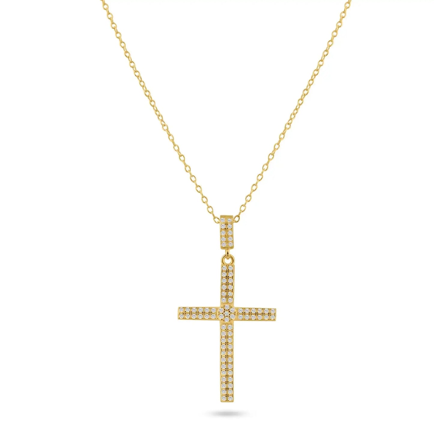 925 Sterling Silver Gold Plated Cross Micro Pave CZ Dangling Pendant