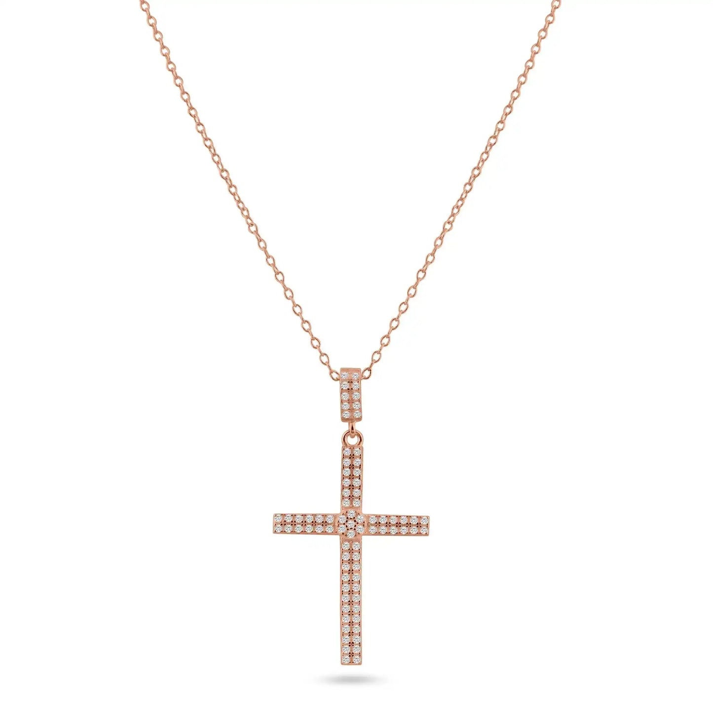 925 Sterling Silver Rose Gold Plated Cross Micro Pave CZ Dangling Pendant