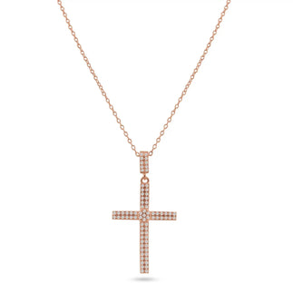 925 Sterling Silver Rose Gold Plated Cross Micro Pave CZ Dangling Pendant