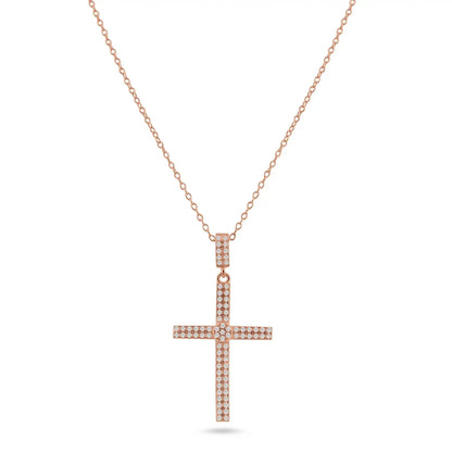 925 Sterling Silver Rose Gold Plated Cross Micro Pave CZ Dangling Pendant