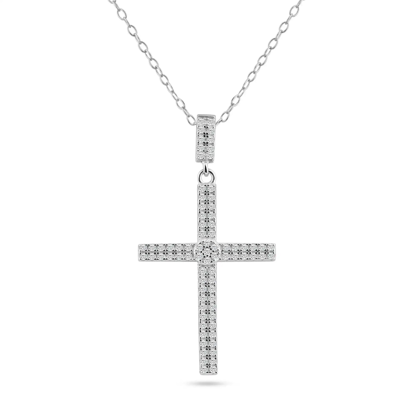 925 Sterling Silver Rhodium Plated Cross Micro Pave CZ Dangling Pendant
