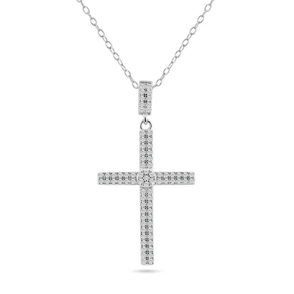 925 Sterling Silver Rhodium Plated Cross Micro Pave CZ Dangling Pendant