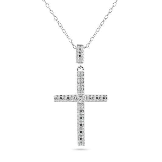 925 Sterling Silver Rhodium Plated Cross Micro Pave CZ Dangling Pendant