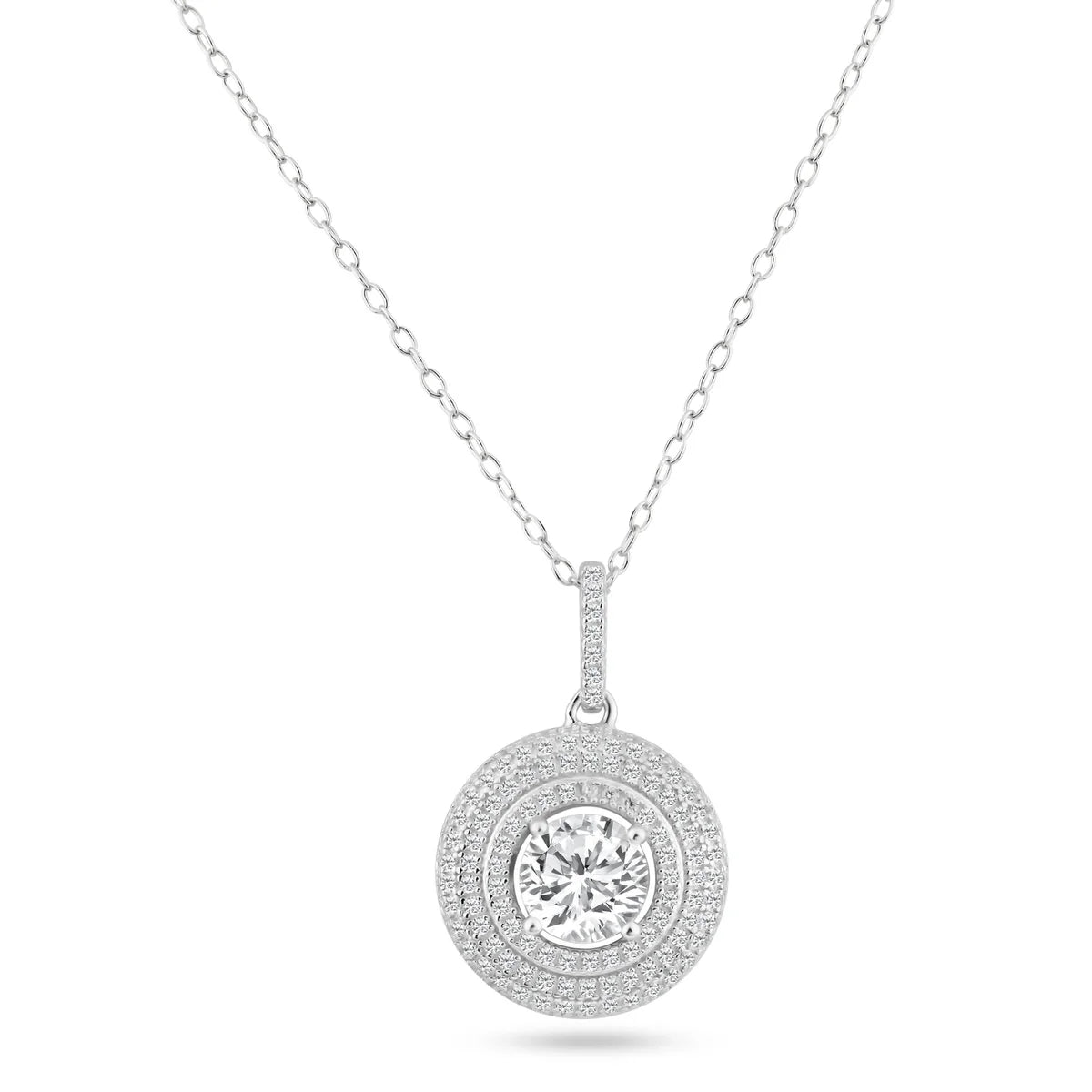 925 Silver Rhodium Plated Circle Micro Pave CZ Dangling Pendant