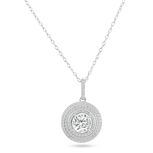 925 Silver Rhodium Plated Circle Micro Pave CZ Dangling Pendant