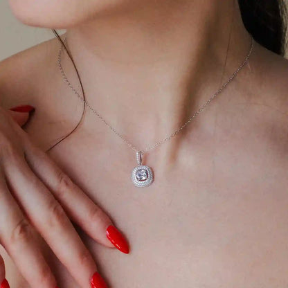 925 Sterling Silver Rhodium Plated Square Micro Pave CZ Dangling Pendant