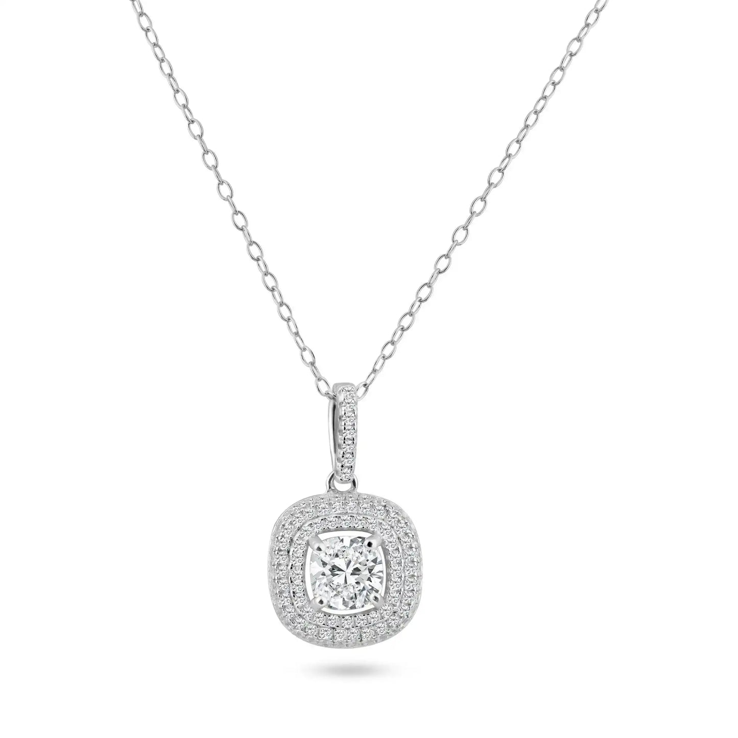 925 Sterling Silver Rhodium Plated Square Micro Pave CZ Dangling Pendant
