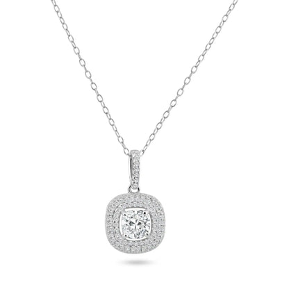 925 Sterling Silver Rhodium Plated Square Micro Pave CZ Dangling Pendant