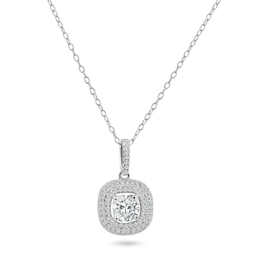 925 Sterling Silver Rhodium Plated Square Micro Pave CZ Dangling Pendant