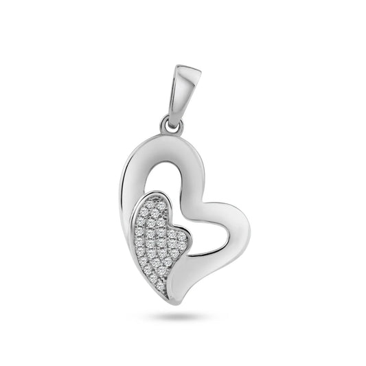 925 Silver Rhodium Plated Open Heart Micro Pave CZ Inlay Mini Heart Dangling Pendant