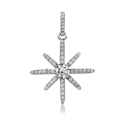 925 Silver Rhodium Plated CZ Shining Star Pendant