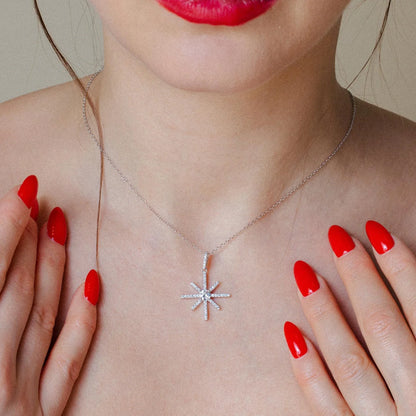 925 Silver Rhodium Plated CZ Shining Star Pendant