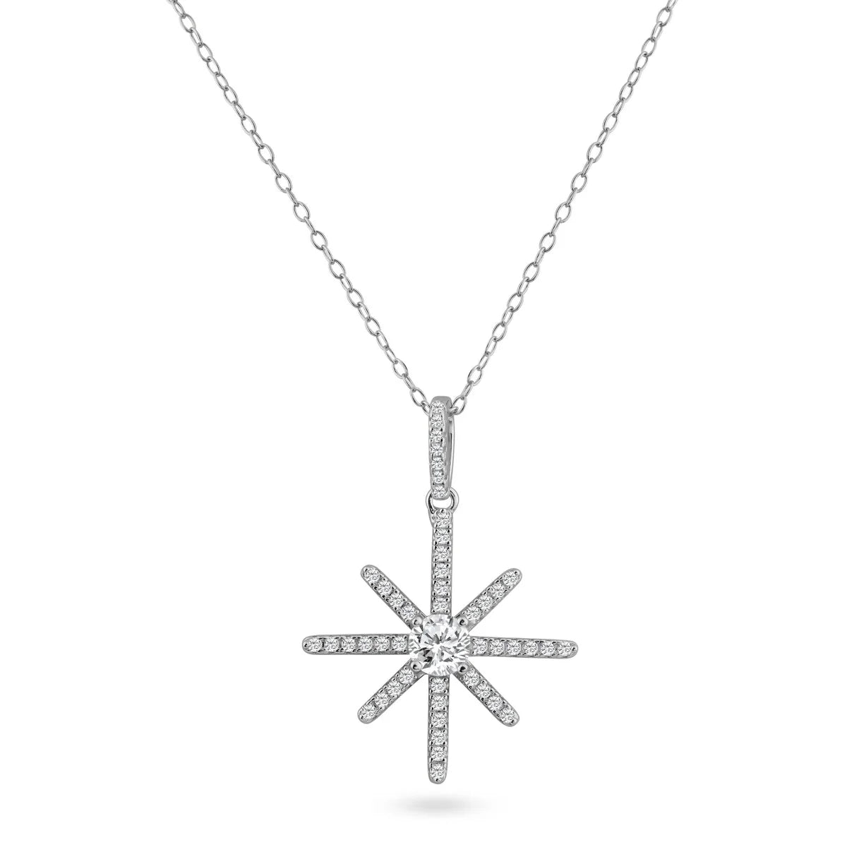 925 Silver Rhodium Plated CZ Shining Star Pendant