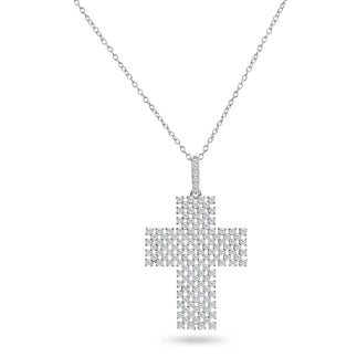 925 Silver Rhodium Plated Thick Open Checkered Cross CZ Pendant