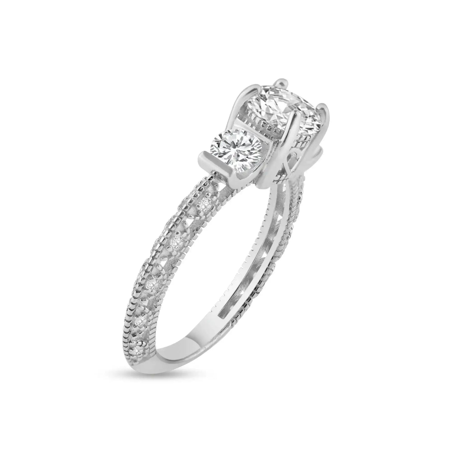 925 Sterling Silver Rhodium Plated Pave Clear CZ Past Present Future Ring