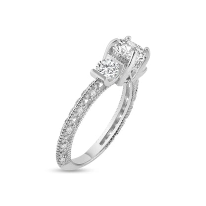 925 Sterling Silver Rhodium Plated Pave Clear CZ Past Present Future Ring