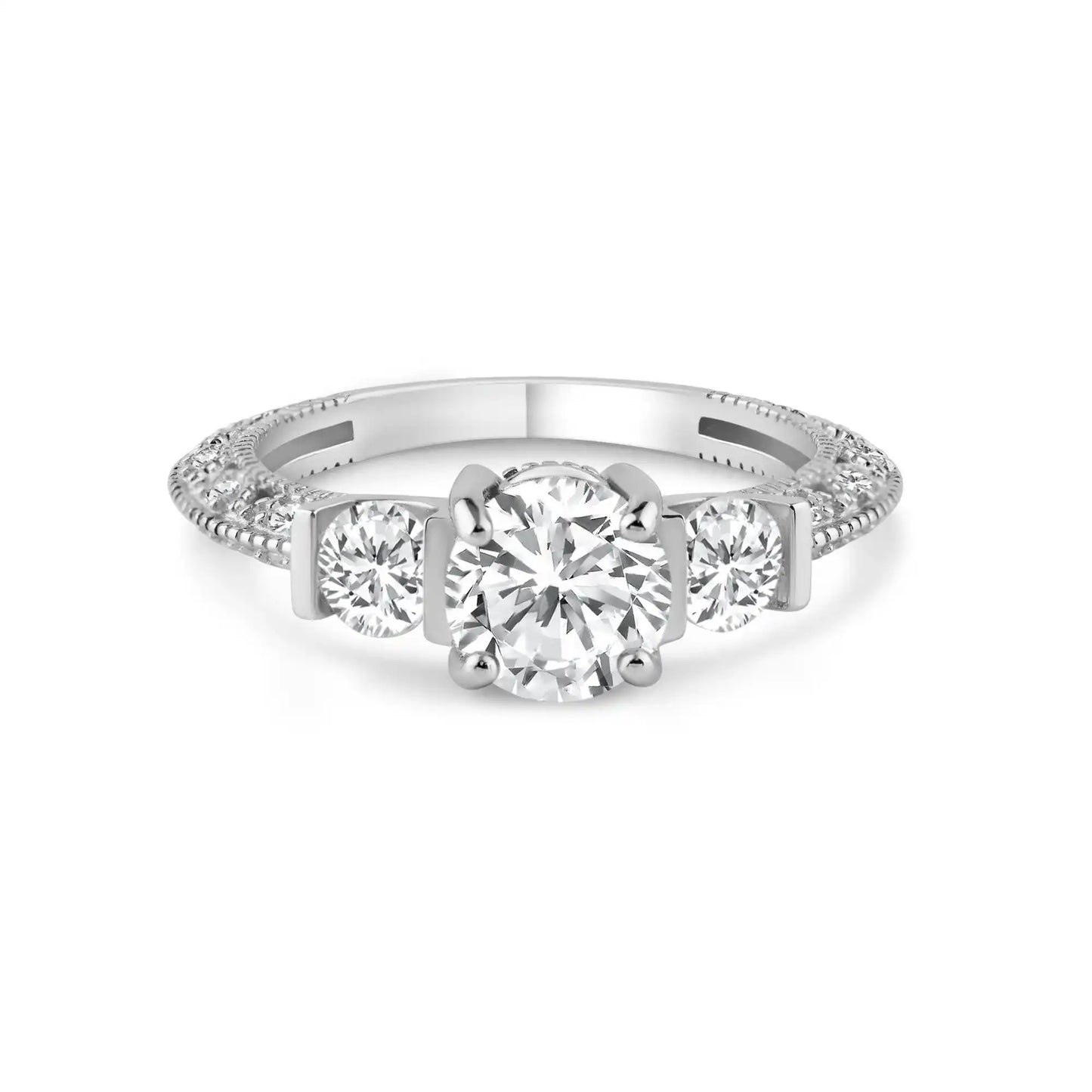 925 Sterling Silver Rhodium Plated Pave Clear CZ Past Present Future Ring