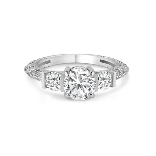 925 Sterling Silver Rhodium Plated Pave Clear CZ Past Present Future Ring