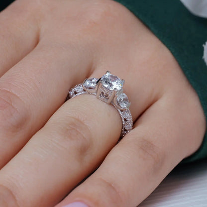 925 Sterling Silver Rhodium Plated Pave Clear CZ Past Present Future Ring
