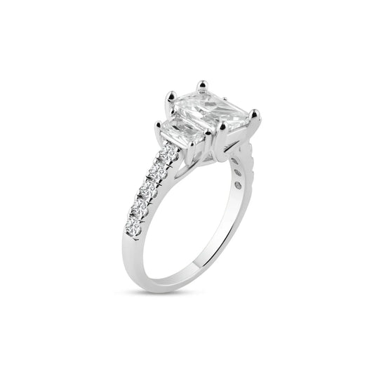 925 Silver  Rhodium Plated Micro Pave CZ Past Present Future Ring