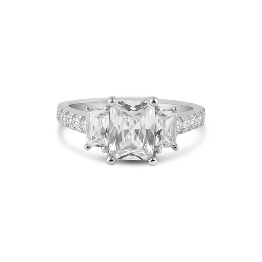 925 Silver  Rhodium Plated Micro Pave CZ Past Present Future Ring