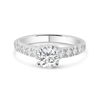 925 Sterling Silver Rhodium Plated Micro Pave Clear Round Center CZ Ring