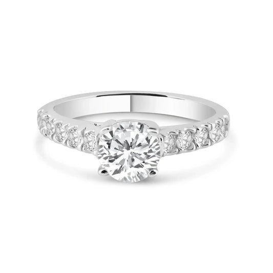 925 Sterling Silver Rhodium Plated Micro Pave Clear Round Center CZ Ring