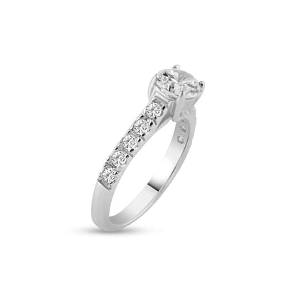 925 Sterling Silver Rhodium Plated Micro Pave Clear Round Center CZ Ring