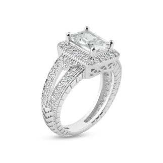 925 Silver Rhodium Plated Micro Pave Clear Cluster CZ Square Ring