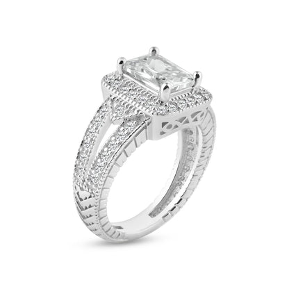925 Silver Rhodium Plated Micro Pave Clear Cluster CZ Square Ring