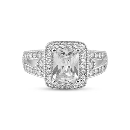925 Silver Rhodium Plated Micro Pave Clear Cluster CZ Square Ring