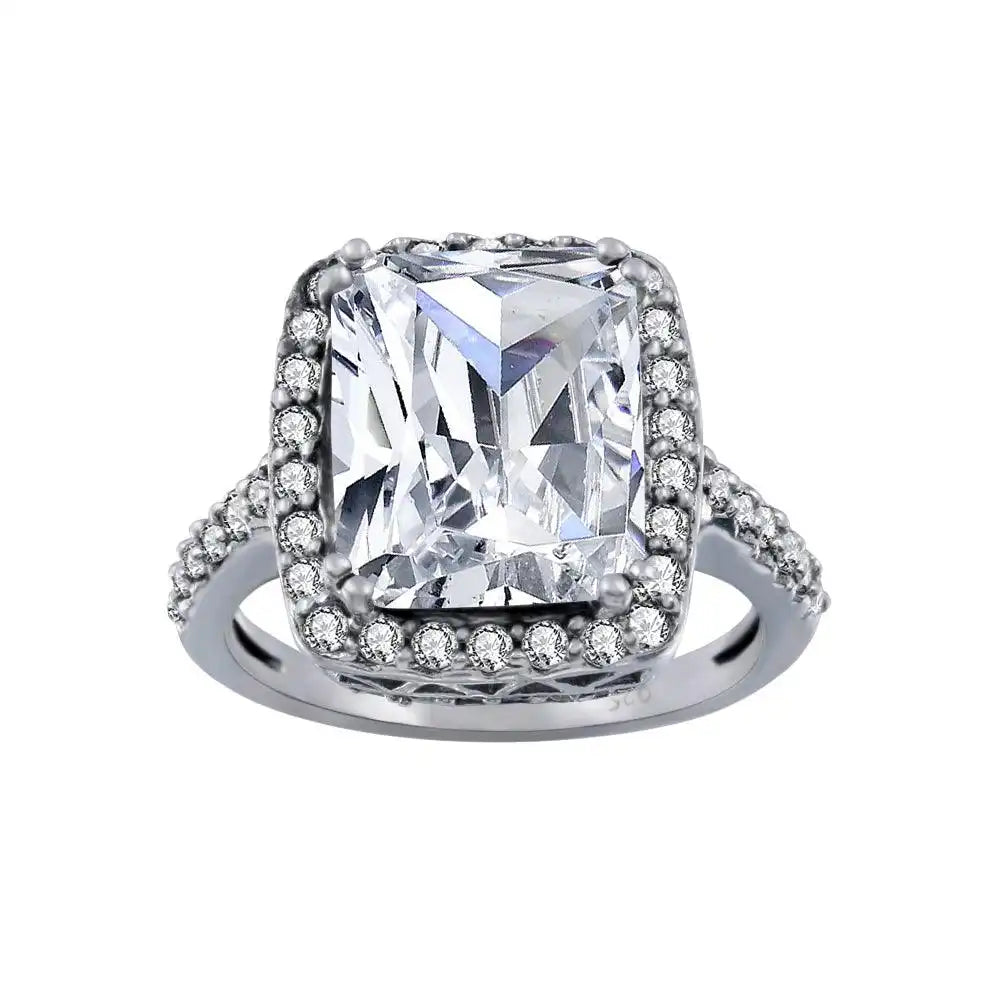 925 Sterling Silver Rhodium Plated Clear Cluster CZ Square Ring