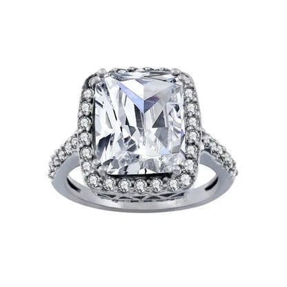 925 Sterling Silver Rhodium Plated Clear Cluster CZ Square Ring