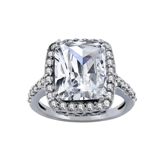 925 Sterling Silver Rhodium Plated Clear Cluster CZ Square Ring
