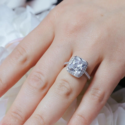 925 Sterling Silver Rhodium Plated Clear Cluster CZ Square Ring