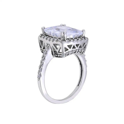 925 Sterling Silver Rhodium Plated Clear Cluster CZ Square Ring