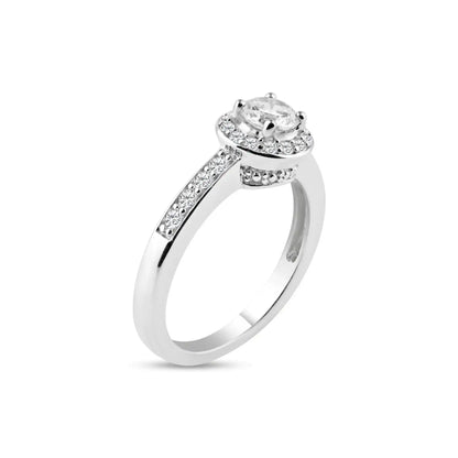 925 Sterling Silver Rhodium Plated Pave Clear Cluster CZ Ring