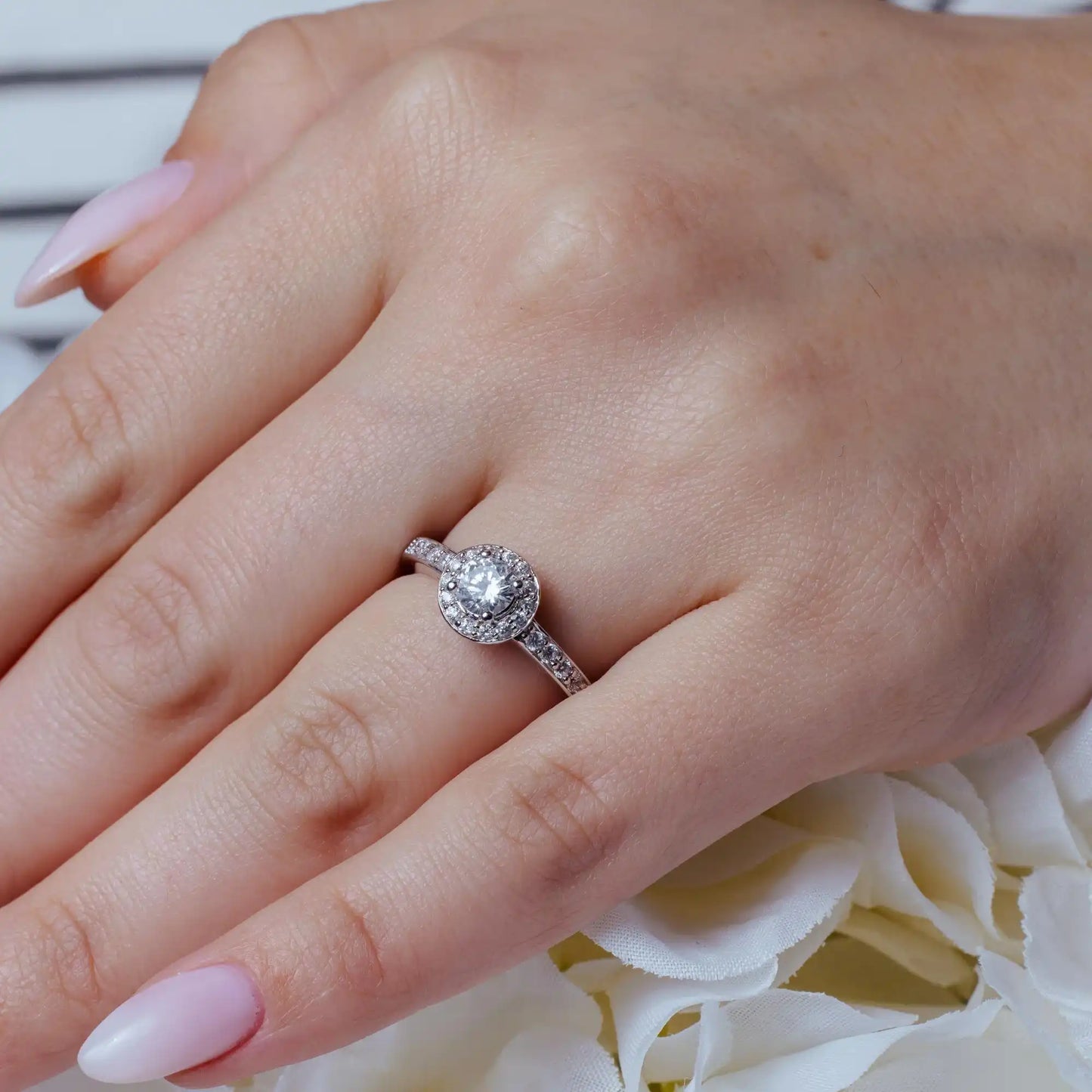 925 Sterling Silver Rhodium Plated Pave Clear Cluster CZ Ring