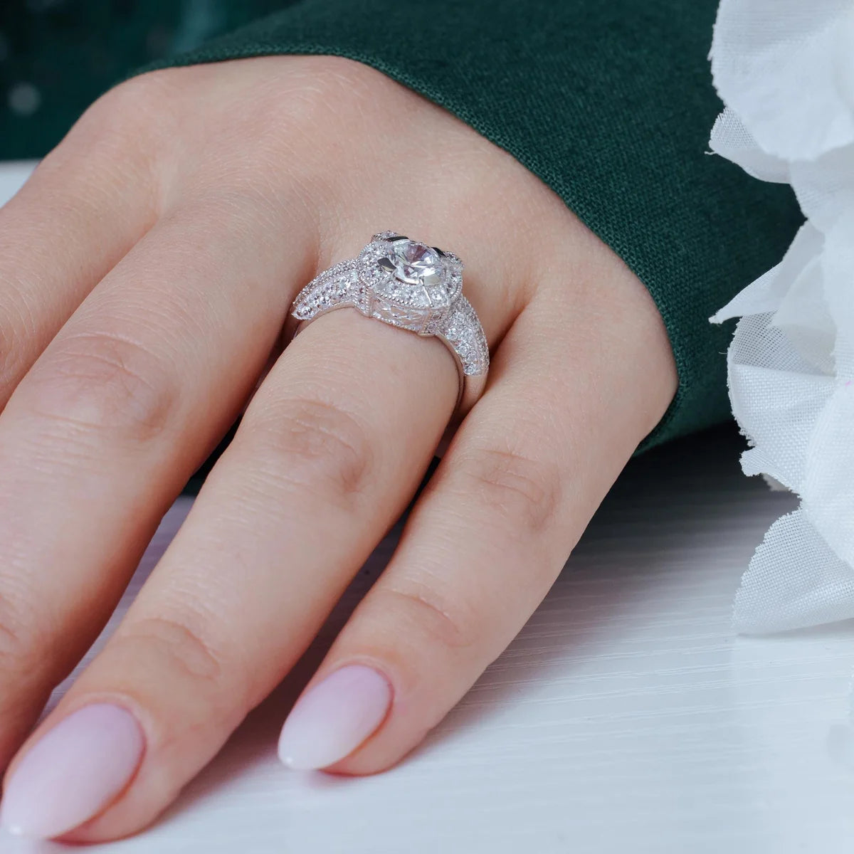 925 Silver Rhodium Plated Pave CZ Ring